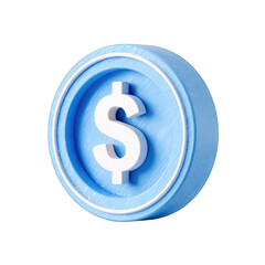 Fototapeta premium A light blue, three-dimensional coin featuring a white dollar sign in the center, rendered with a textured surface and subtle highlights