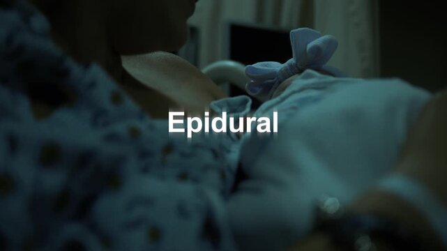 Epidural Text over Mother Holding Newborn Baby