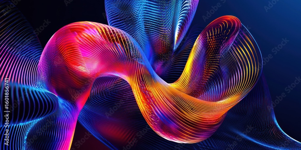 Wall mural a neon-lit digital environment where abstract objects morph into organic shapes