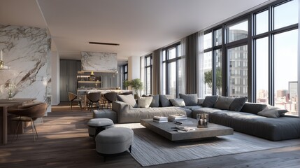 Modern Luxury Apartment Living Room With City View