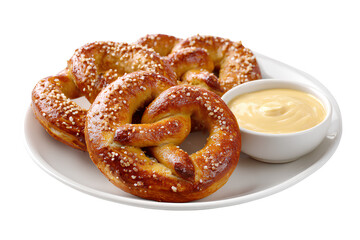 Soft Pretzels with Cheese Sauce, isolated on transparent background.