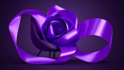 Obraz premium Purple ribbon wraps around a dark chair