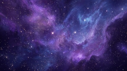 Naklejka premium Stunning cosmic nebula with vibrant purple and blue hues illuminated by countless stars in the vastness of outer space