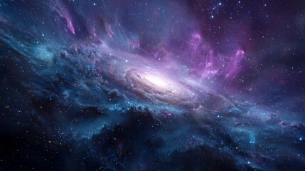 Fototapeta premium Vibrant and Colorful Galaxy with Spiral Structure and Cosmic Dust in Deep Space Background