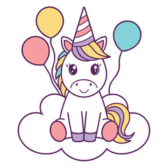 Fototapeta premium Happy birthday, clown holding balloons at a fun cartoon party for kids