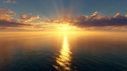 Obraz premium Breathtaking Sunset Over Calm Ocean Waters with Colorful Sky and Gentle Waves Reflecting Golden Light