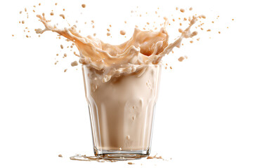 Splashing Chocolate Milk in Glass Isolated on Transparent Background

