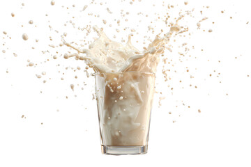 Splashing White Milk in Glass Isolated on Transparent Background.

