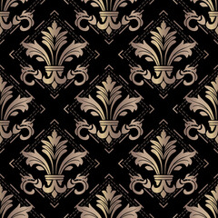 seamless damask pattern, seamless floral pattern ,gold, black background ,flower , floral ,wallpaper, decorative, damask