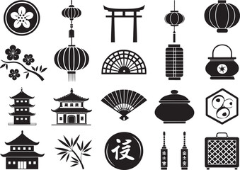 Fototapeta premium Chinese New Year Elements Icon Set Silhouette Vector Graphics