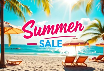 Bright sunlit summer sale banner, vibrant colors, beach vibe, ocean, sea
