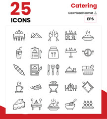 Catering Icon Set: 50 Gourmet Line Icons for Events, Food Services & Hospitality in Sleek Vector Style