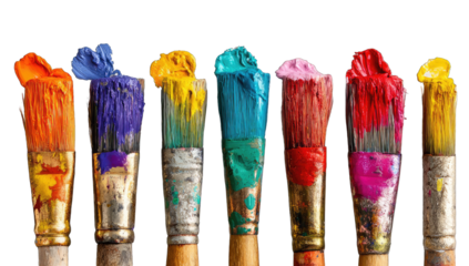 Paintbrushes dripping with vibrant hues