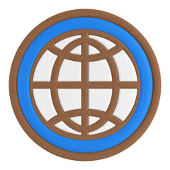 Plush world icon 3d rendering Isolated on white png
