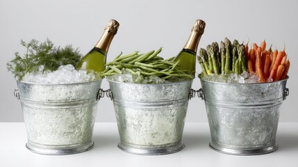 Separate ice buckets labeled for fresh food and for beverages