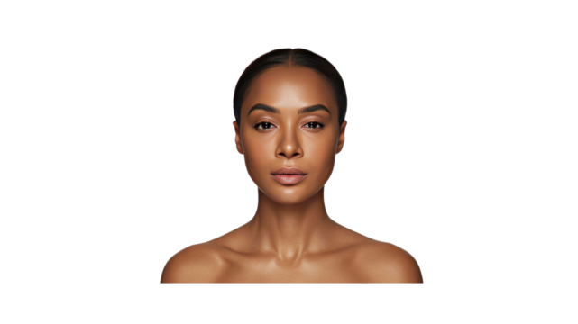 Beautiful Young Woman with Clear Skin - Portrait Against Transparent Background