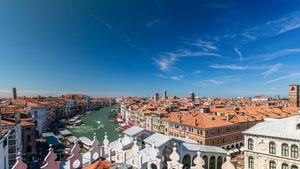Obraz premium Top view on central busy canal in Venice timelapse, on both sides masterpieces of Venetian architecture