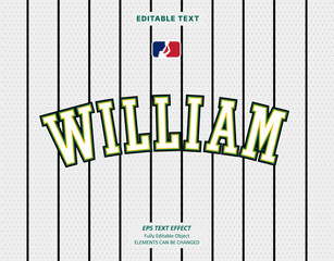 Editable Text Effect Vector of white Jersey back college white Green team name sport printable embroidery Design for club, garment, printing, merchandise, basketball, baseball, football