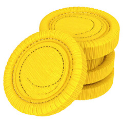 Plush coins 3d rendering Isolated on white png