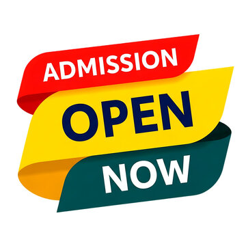 Admission Open Now Red Yellow Teal Ribbon Banner isolated on a transparent background image