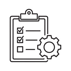 Fototapeta premium Task management icon with checklist clipboard and gear symbol for project planning optimization and business process automation settings control