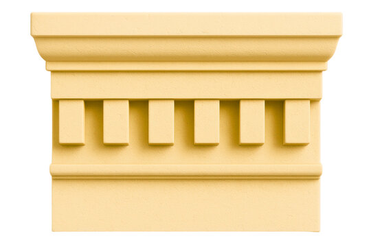 Plaster architectural molding with a classical dentil pattern on a transparent background