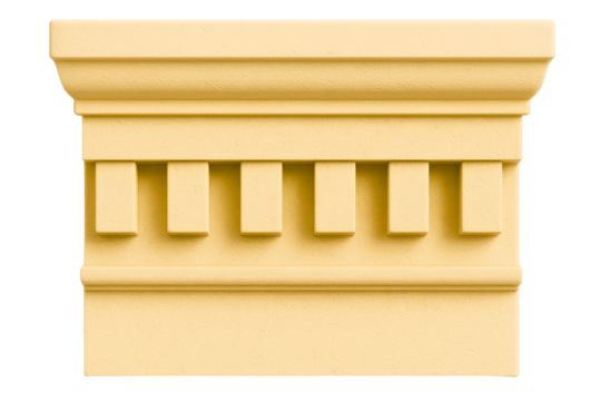 Plaster architectural molding with a classical dentil pattern on a transparent background