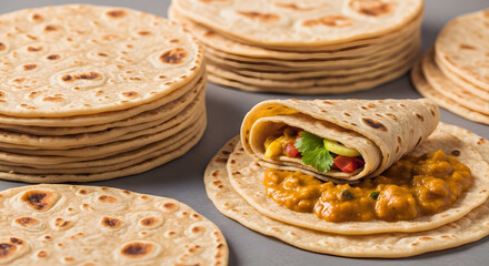 Enjoy the taste of homemade flatbreads or roti wraps filled with delicious curry, a healthy and comforting meal perfect for family dinners and flavorful lunches