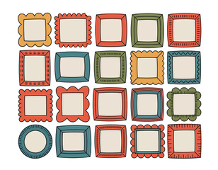 Charming collection of decorative borders and frames in playful, retro colors for creative projects