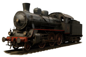 Naklejka premium Powerful vintage steam train isolated on transparent background, evoking nostalgia for a bygone era of railway travel