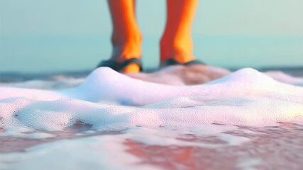 Feet in flip-flops on foamy water - Powered by Adobe