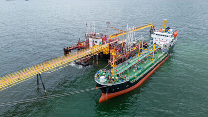 Oil tanker ship. Red Oil Tanker runing in the ocean sea. petroleum ship transportation import...