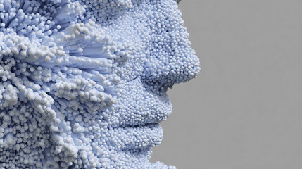 Face formed by nanobot particles, AI concept, robotics, computing, and technology
