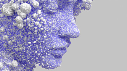Face formed by nanobot particles, AI concept, robotics, computing, and technology
