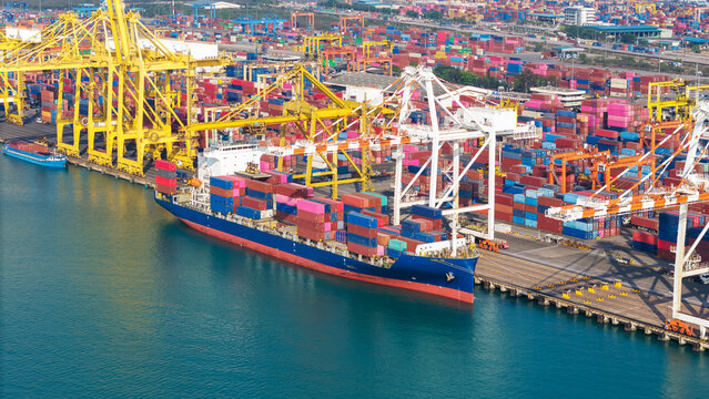 Shipyard Cargo Container Sea Port Freight forwarding service logistics and transportation. International Shipping Depot Custom Port for import export trade Transport Business manufacturing