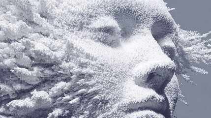 Face formed by nanobot particles, AI concept, robotics, computing, and technology