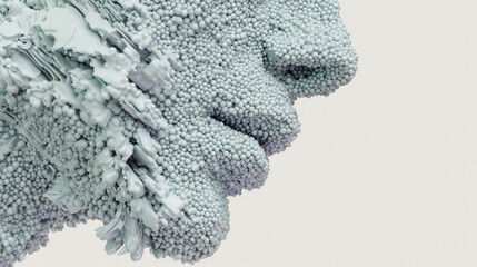 Face formed by nanobot particles, AI concept, robotics, computing, and technology