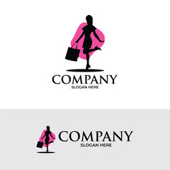 Silhouette of woman shopping logo design