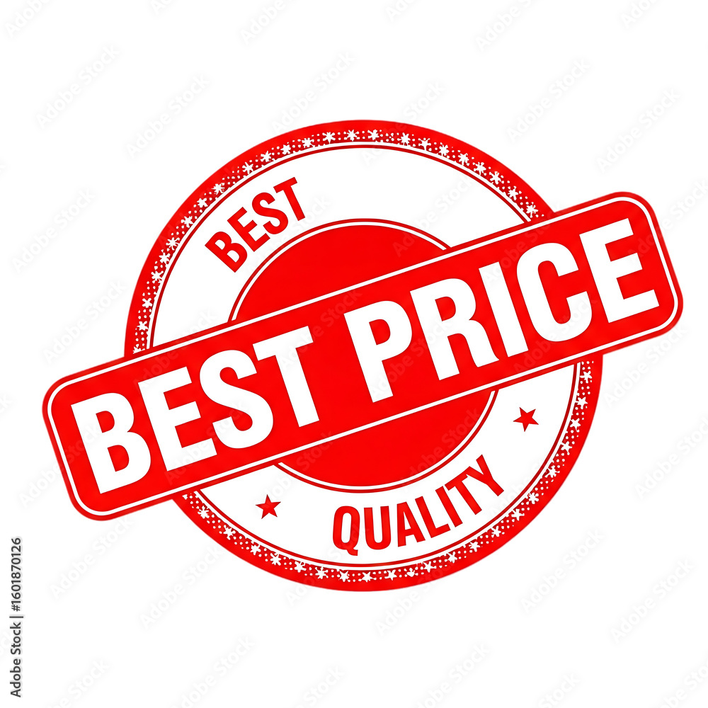 Poster red and white circular badge with text best price quality isolated on a transparent background image