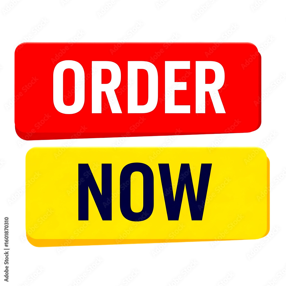 Aufkleber red and yellow buttons with text order now isolated on a transparent background image