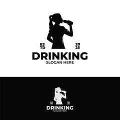 Silhouette of woman drinking logo design
