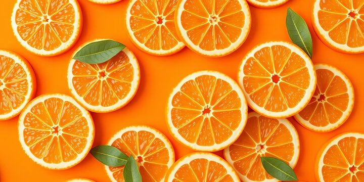 Vibrant seamless pattern of juicy orange slices on a bright orange background ,  food,  slices - Powered by Adobe