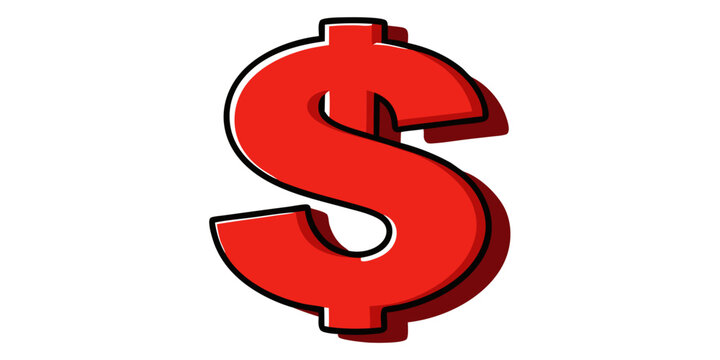 Red dollar sign isolated Bold Currency Symbol Graphic Illustration for Finance, Banking, Investment, Payment, E-commerce, Economy on white background vector illustration.