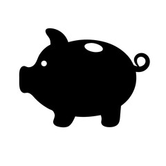Black Piggy Bank Silhouette Representing Savings and Financial Security on White Background