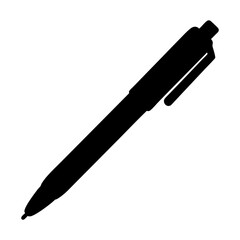 Black silhouette illustration of a ballpoint pen, ready for writing words