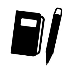 Simple Black and White Illustration of a Notebook and Pen Together