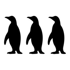 Naklejka premium Three black silhouette penguins standing in a row against a white background