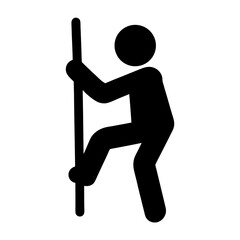 Stick figure climbing a pole, simple icon representing fitness and sport