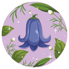 Elegant Bluebell with Leaves on Lavender Background