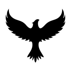 Obraz premium Black silhouette of a bird with outstretched wings, isolated on white